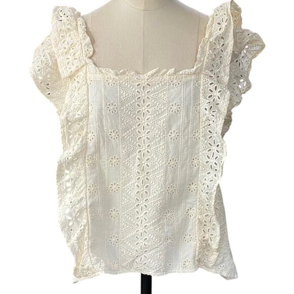 Spartina 449 Taralynn Eyelet Top Pearl White Puff Sleeve Blouse Size extra large - Picture 10 of 11